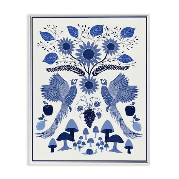 Woodland Blue Folk Pattern by Darlene Seale Unframed Nature Graphic Art Print 48 in. x 36 in.