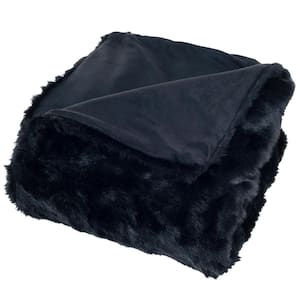 50 in. x 60 in. Black Faux Fur Throw Blanket Soft, Plush Long Haired Luxury Blanket