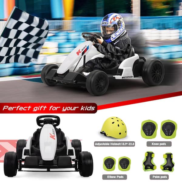 24V Electric Go Kart for Kids, 7.5 MPH Drift Kart with 300W Motor,  Drift/Sport Mode, Length Adjustment (Blue)