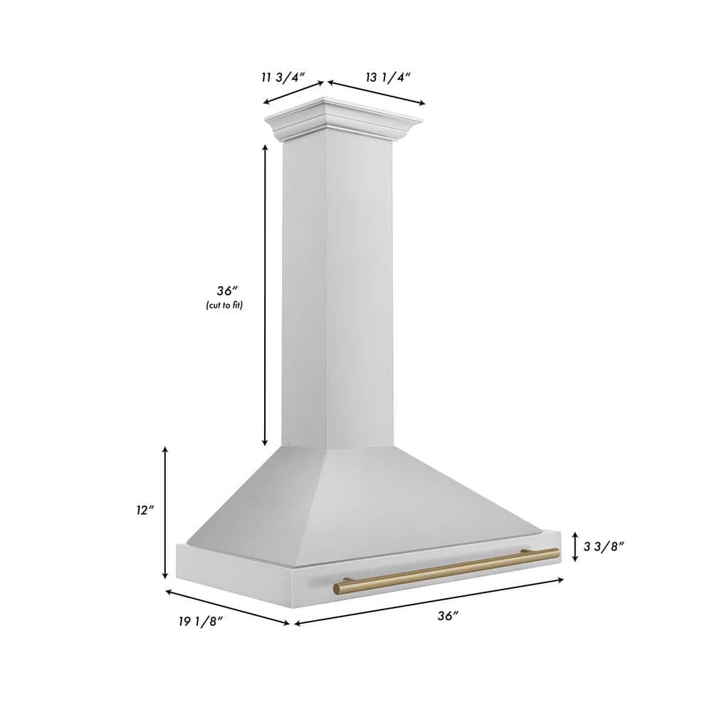 36" Stainless Steel Wall Mount Range Hood with Champagne Bronze Accents