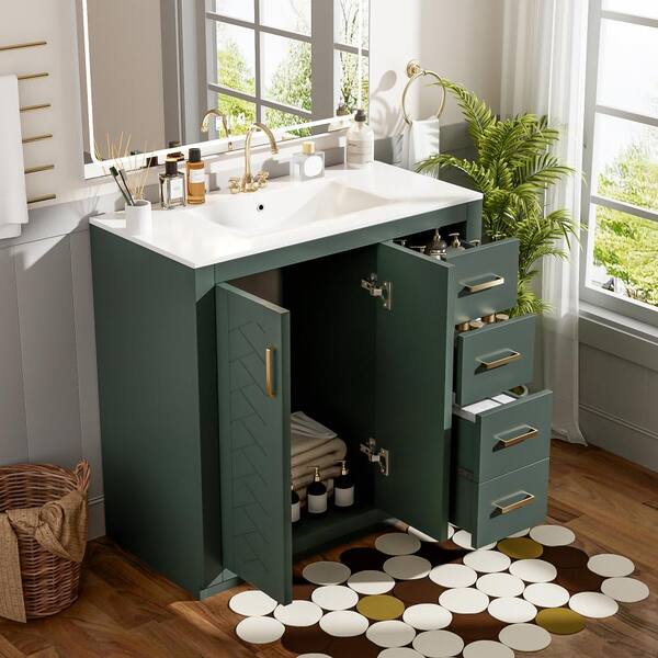洗面台 ZXDDMS 36 in. Single Sink Freestanding Green Bath Vanity with