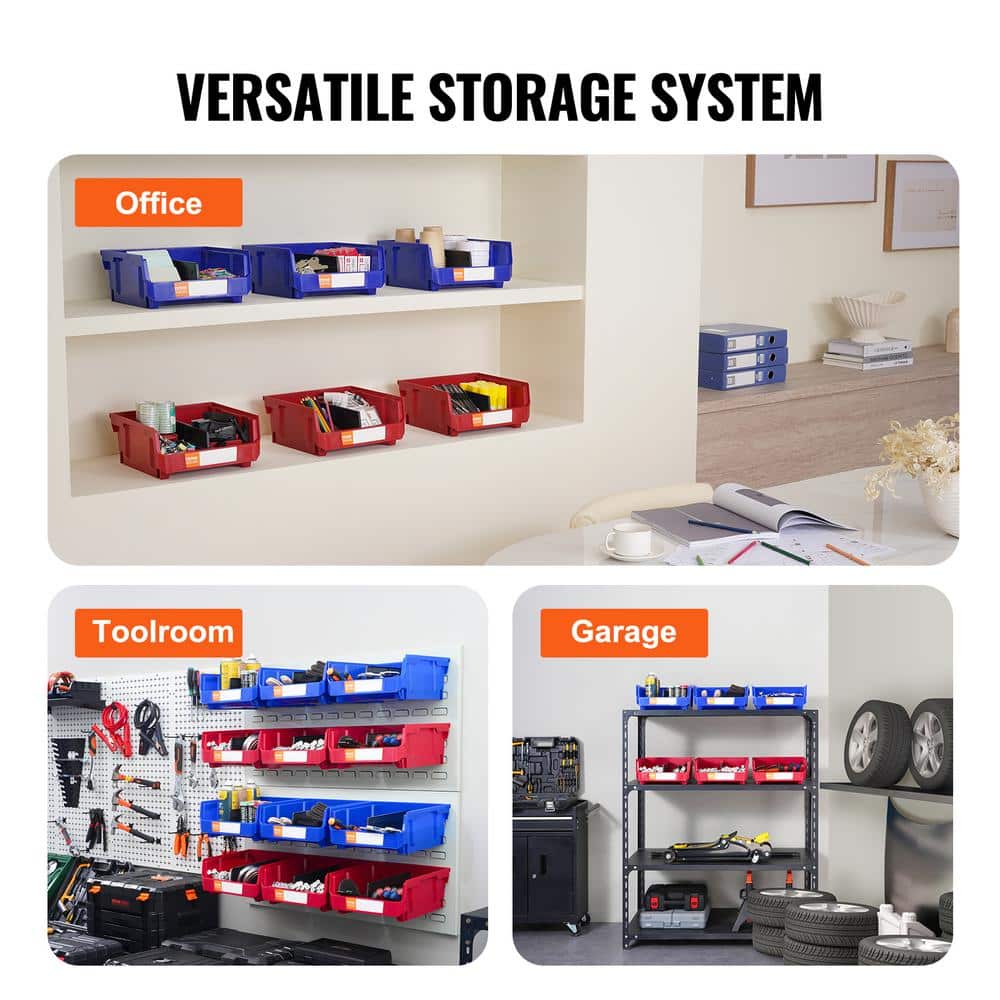 Stackable Blue and Red Plastic Storage Bins Set