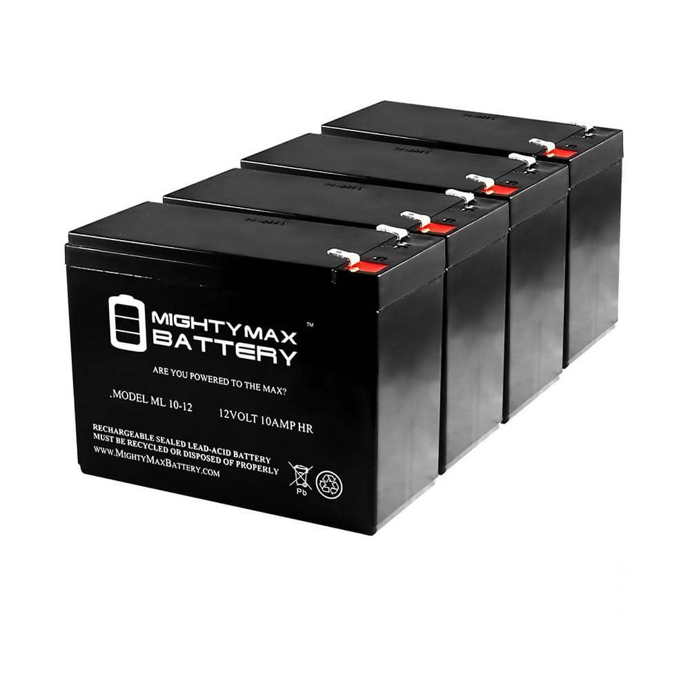 MIGHTY MAX BATTERY ML10-12 - 12V 10AH Battery Replaces REC10-12 ES10-12S PSH-12100F2 UB12100-S - 4 Pack -  MAX3431100