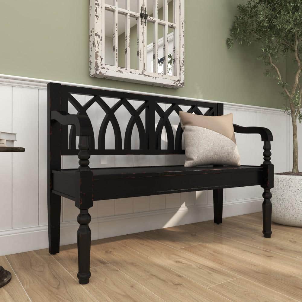 Natural Finish Dark Brown Wood Bench 48"W, 37"H