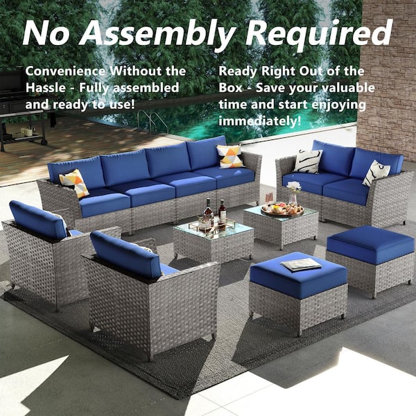 XIZZI Jasmine 12-Piece Wicker Outdoor Sectional Set with Navy Blue