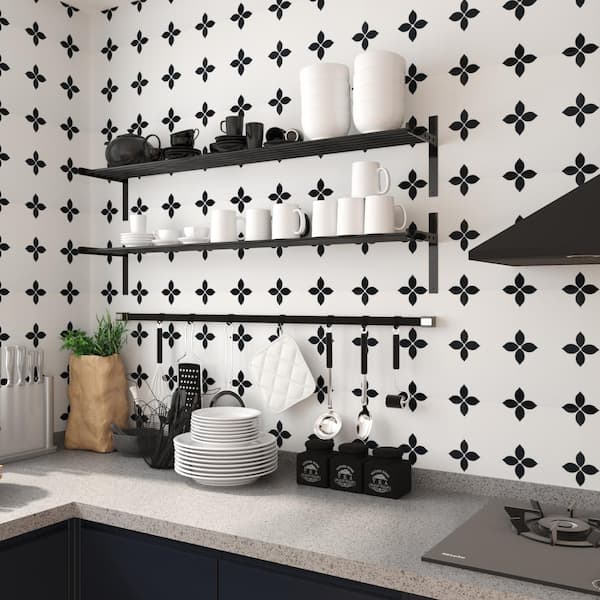 Vsmile Floral Black and White Peel and Stick Wall Tiles 11.8 in. x