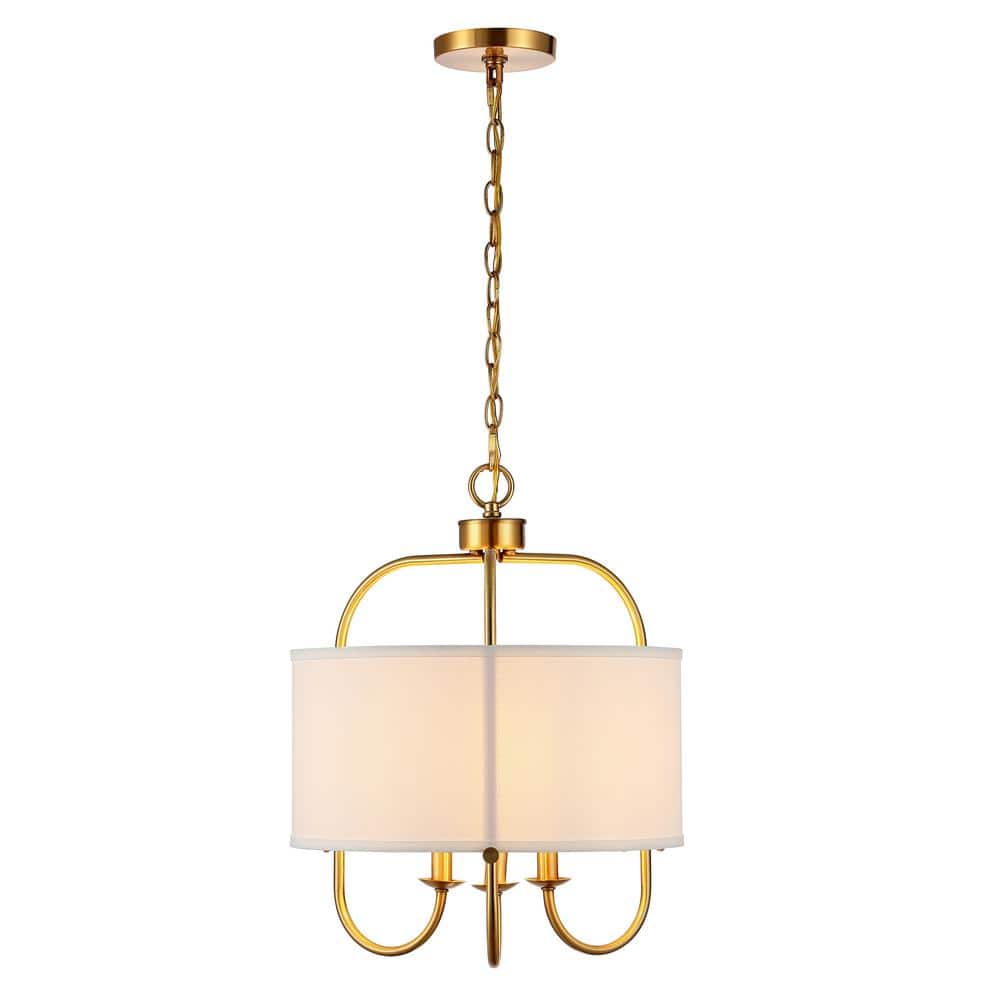Jemmi 22" Gold Brass Drum Pendant with Off-White Shade and LED