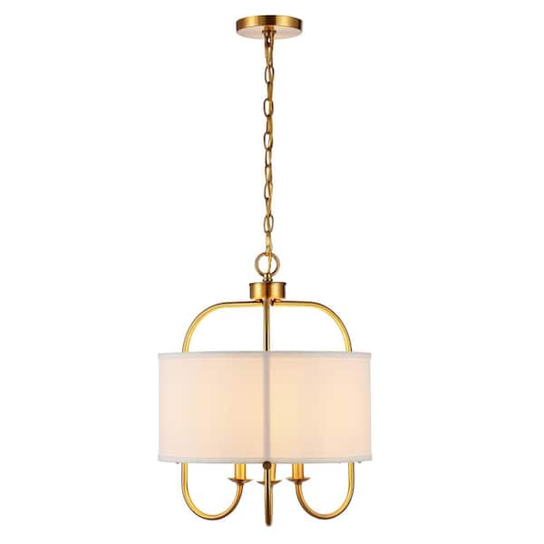 SAFAVIEH Jemmi 4-Watt 3-Light White Pendant Light with Cotton Shade