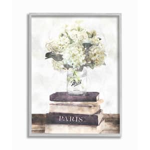 "Delicate White Florals on Parisian Bookstack" by Ziwei Li Framed Nature Wall Art Print 16 in. x 20 in.