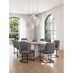 Serena Grey Modern Faux Leather Upholstered Dining Chairs with Steel Legs (Set of 8)