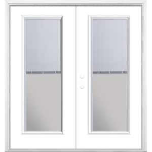 72 in. x 80 in. Ultra White Steel Prehung Right-Hand Inswing Mini Blind Patio Door with Brickmold
