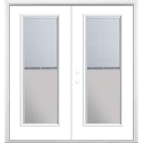 Masonite 72 in. x 80 in. Ultra White Steel Prehung Right-Hand Inswing Mini Blind Patio Door with Brickmold