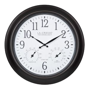 18 in. Indoor/Outdoor Dark Brown Atomic Analog Wall Clock with Temp and Humidity