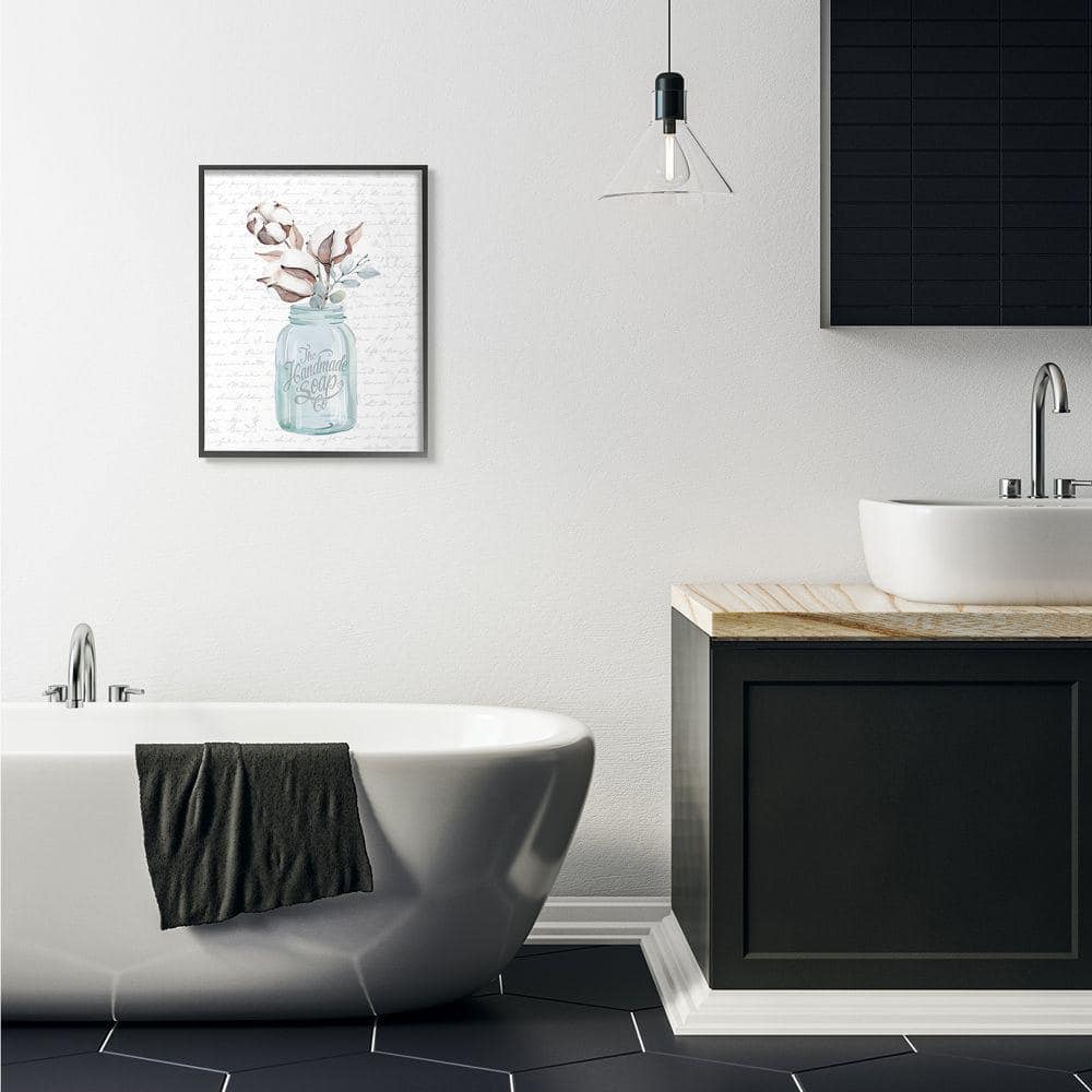 Handmade Soap Jar Cotton Flower Canvas Print with Black Frame