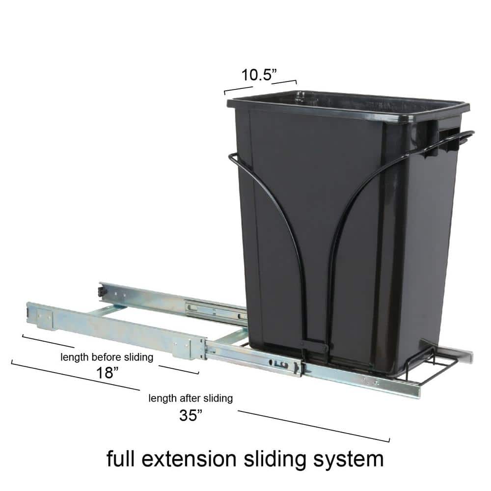 Black Plastic Pull-Out Trash Can with Chrome-Plated Steel Base