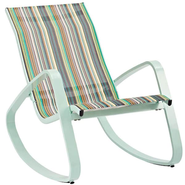 MODWAY Traveler Green Stripe Rocking Sling Outdoor Lounge Chair