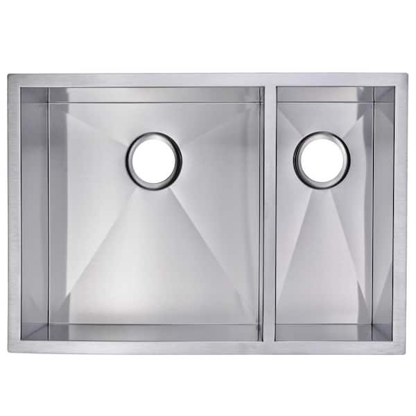 Water Creation Undermount Stainless Steel 29 in. Double Bowl Kitchen Sink with Strainer in Satin