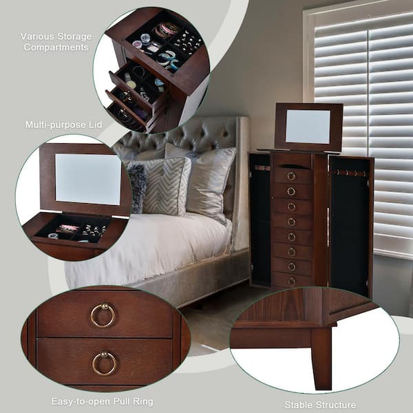 Walnut Wooden Jewelry Box Cabinet Armoire Storage Box