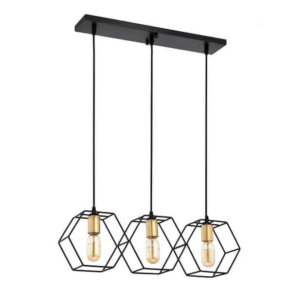Warehouse of Tiffany Horatia 24 in. 3-Light Indoor Matte Black and Satin Gold Semi Flush Mount Chandelier with Light Kit