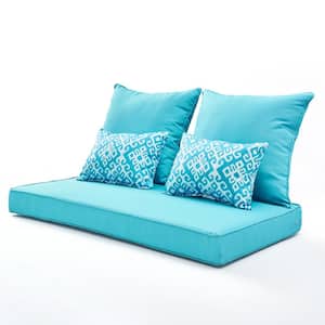 Sky Blue Outdoor Bench Loveseat Replacement Cushion with 2 Lumber Pillows by 5-Pieces for Patio Furniture