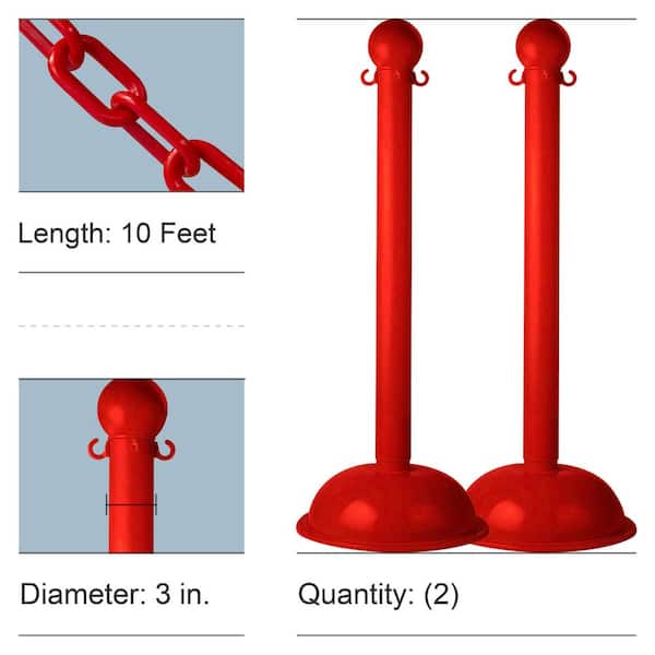 Mr. Chain Red Heavy Duty Stanchion and  Chain Kit (2-Pack)