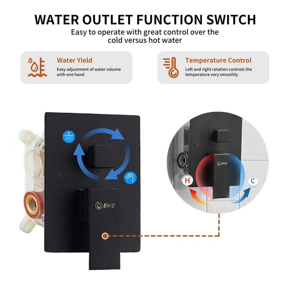 10 Inch Matte Black Stainless Steel Square Rain Shower Combo Set