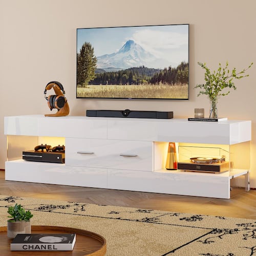 60 in. Glossy Black Ripple Side TV Stand Fits TV Up to 65 in