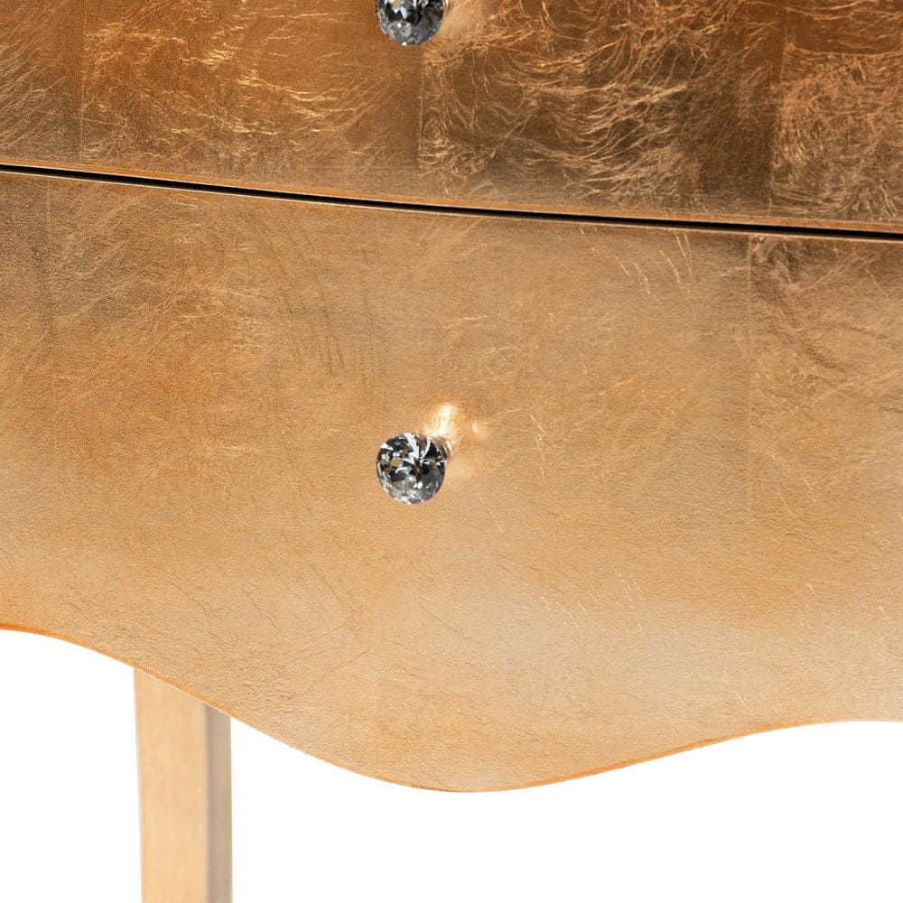Gold Finished Wood 2-Drawer Nightstand with Faux Crystal Knobs