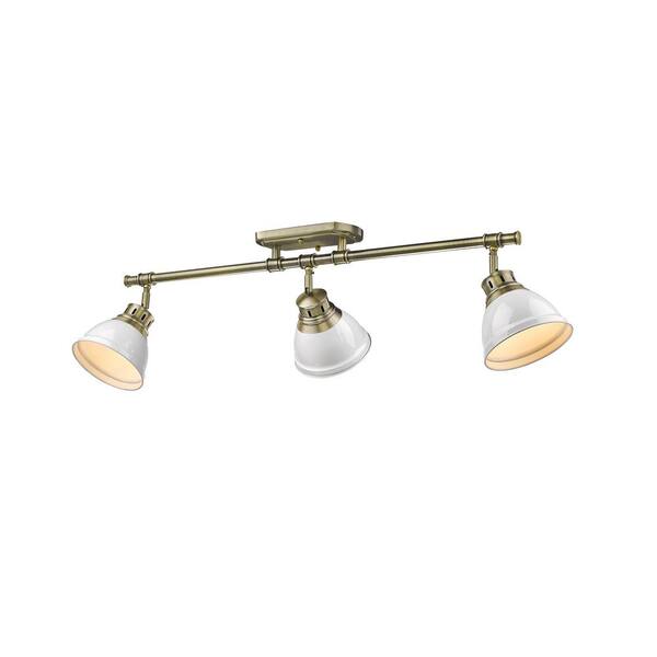 Golden Lighting - Duncan 6.5 in. 3-Light Aged Brass Semi-Flush Mount with White Shade and No Bulbs Included