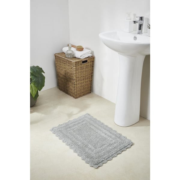 Better Trends Lilly Crochet Collection 17 in. x 24 in. Gray 100% Cotton Rectangle Bath Rug