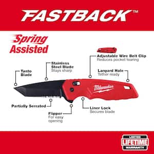 FASTBACK Stainless Steel Spring Assisted Folding Knife with 2.95 in. Blade with Compact Knife Sharpener (2-Piece)