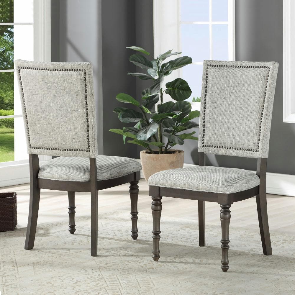 Gray High Back Linen Upholstered Wood Side Chair