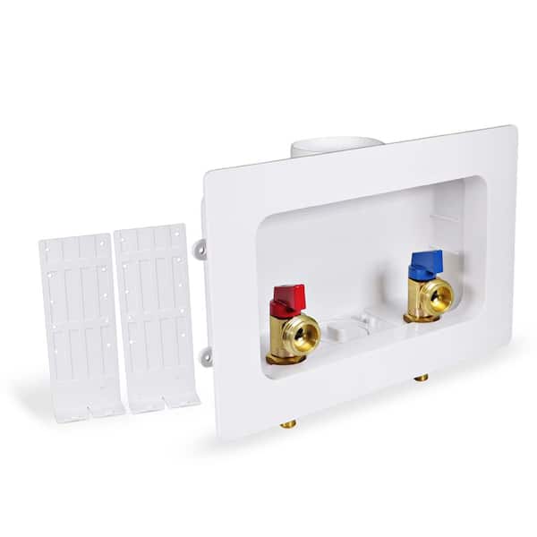 PLUMBFLEX 1/2 in. PEX B Brass Valve Fittings in White ABS Plastic Washing Machine Center Outlet Box