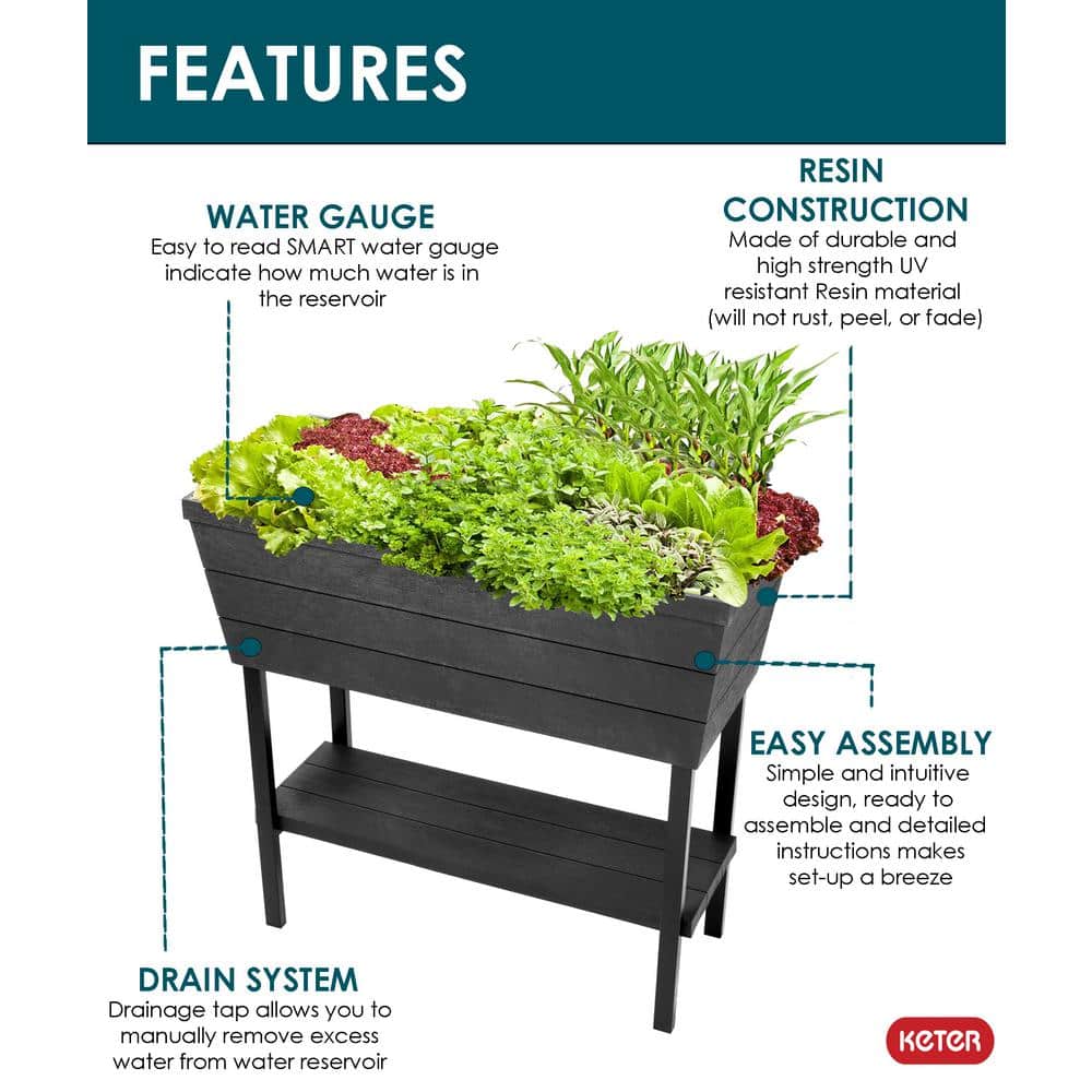 Graphite Resin Elevated Garden Bed with Self-Watering System