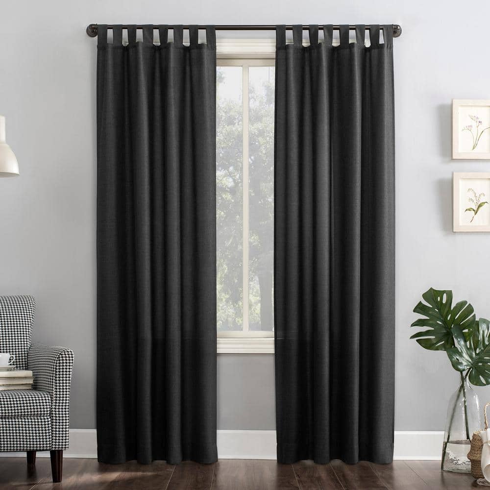 Coal Gray Heathered Texture Semi-Sheer Tab Top Curtain Panel