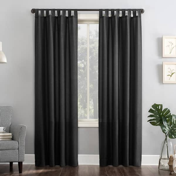 Sun Zero Jacob Heathered Texture Coal Gray Polyester 40 in. W x 84 in. L Tab Top Light Filtering Curtain (Single Panel)