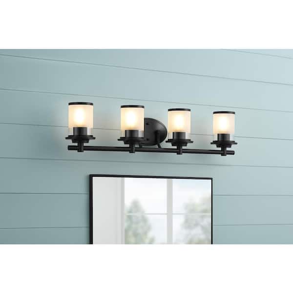 Hampton Bay Truitt 32.1 in. 4-Light Matte Black Modern Transitional Vanity with Clear and Frosted Glass Shades