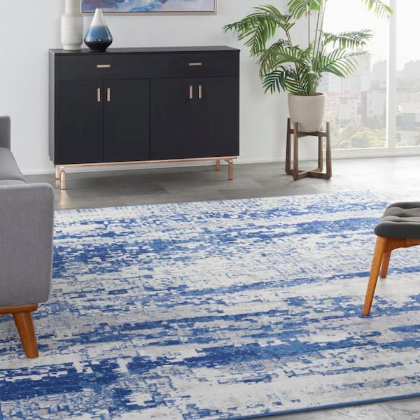 Whimsicle Ivory Navy 8 ft. x 10 ft. Abstract Area Rug