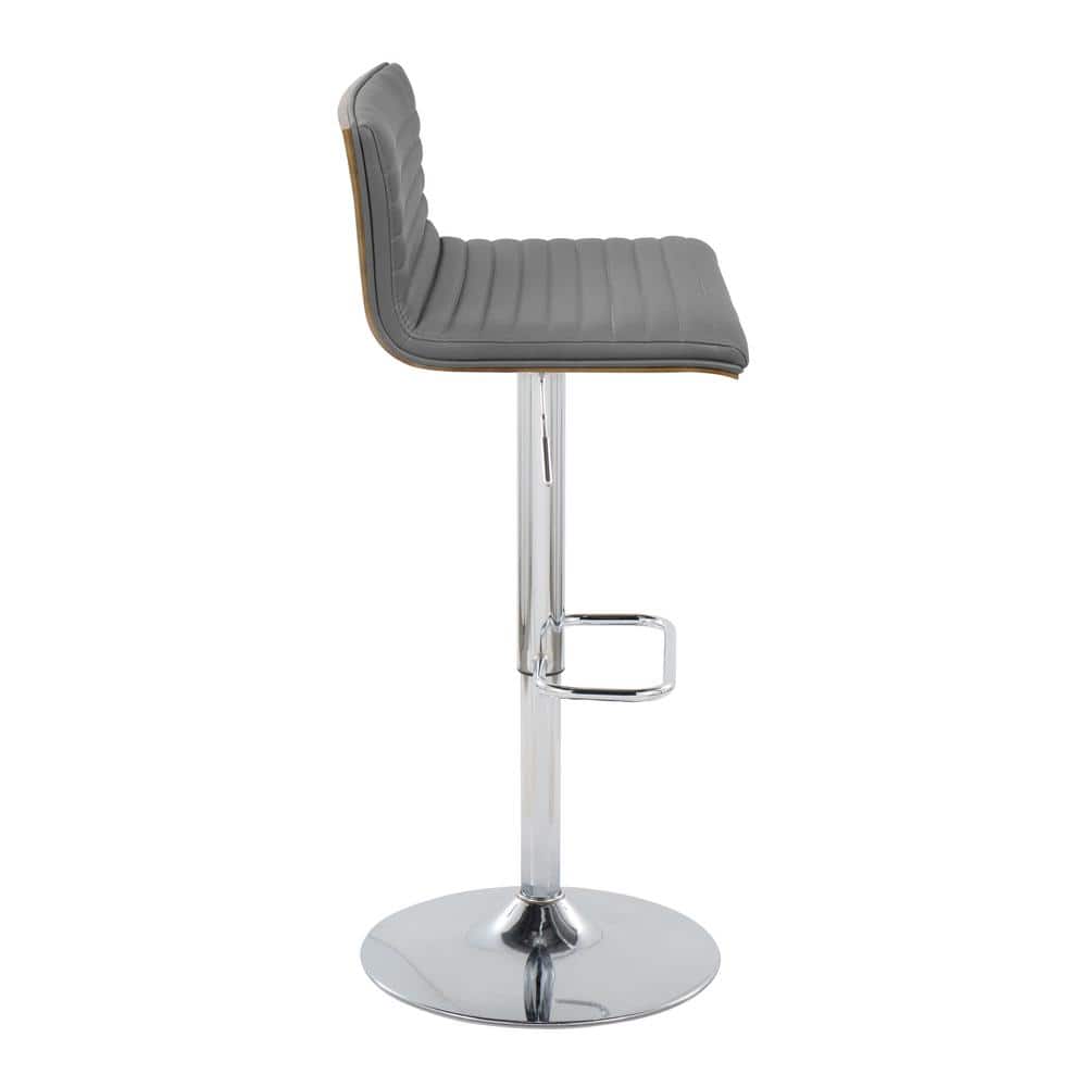 Grey Faux Leather and Chrome Adjustable Swivel Barstools Set