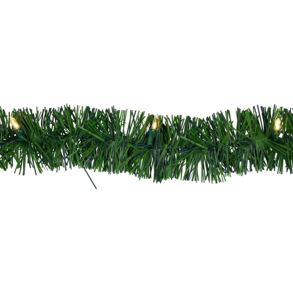 18' Green Pre-Lit Pine Christmas Garland with Warm White LED Lights