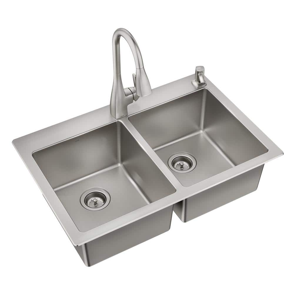 MOEN Kiran 33 in. Drop-In/Undermount Double Bowl Stainless Steel ...