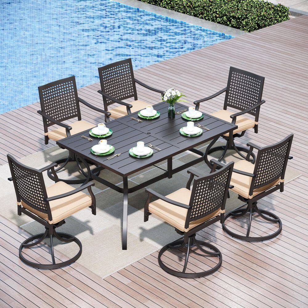 7-Piece Metal Patio Outdoor Dining Sets with Beige Cushions price history on PriceWatchPro