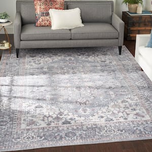 57 Grand Machine Washable Gray 8 ft. x 10 ft. Bordered Traditional Area Rug