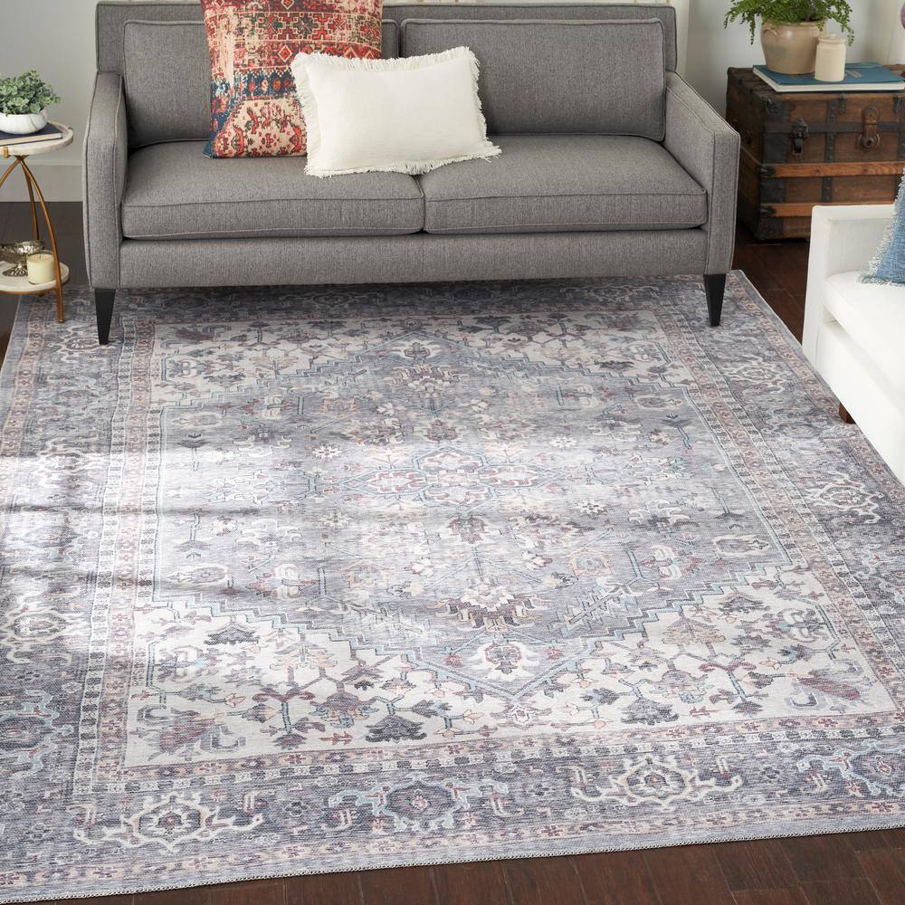 Gray Floral Cotton Chenille 9' x 12' Area Rug