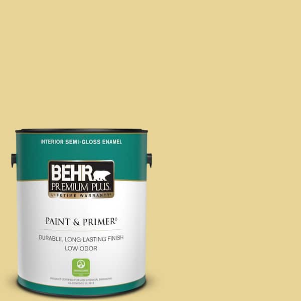 BEHR PREMIUM PLUS 1 gal. #390D-4 Honey Beige Semi-Gloss Enamel Low Odor Interior Paint & Primer