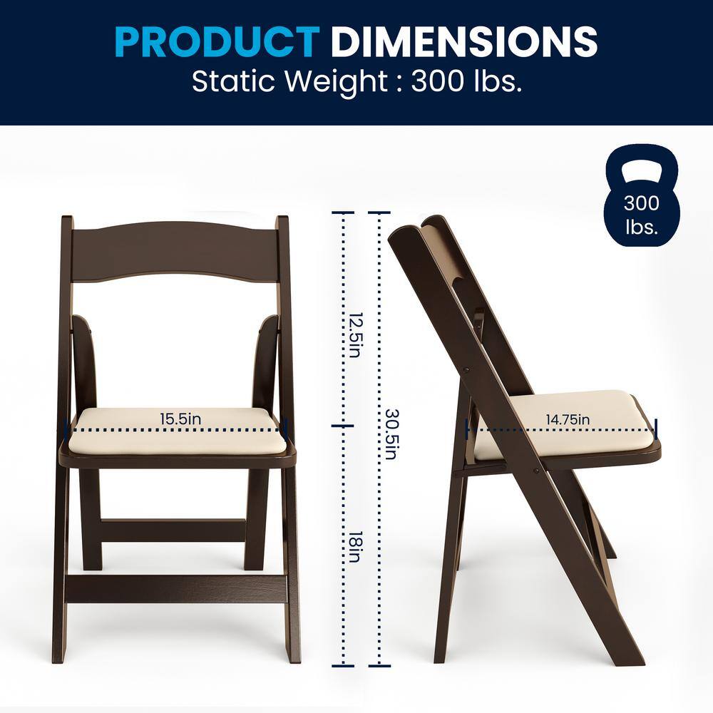 Fruitwood Folding Chair with Beige Vinyl Padded Seat