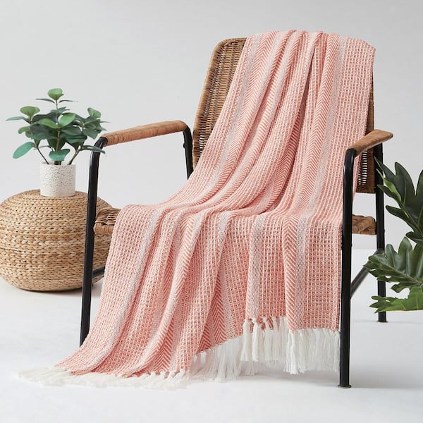 Textured Stripe Polyester Coral 50 x 60 Throw