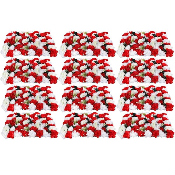 YIYIBYUS 23.62in. x 15.74 in. 12-Piece Artificial Silk Rose Flower Wall Panel Hedge
