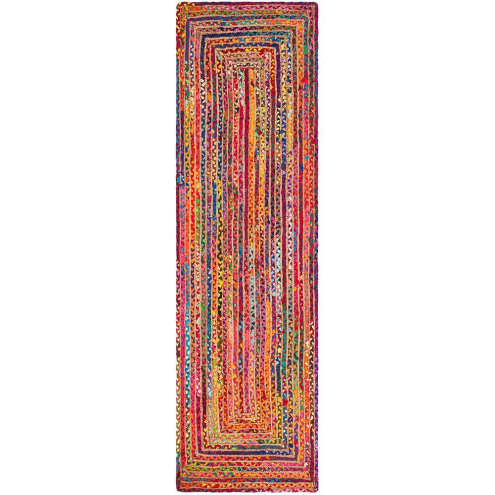 Handwoven Boho Chic Red & Multi Stripe Wool-Cotton Area Rug - 27"x12"