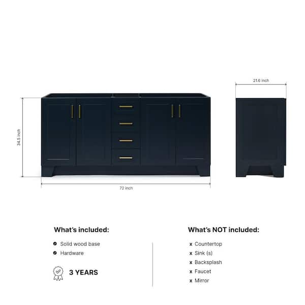 Taylor 72 in. W x 21.5 in. D x 34.5 in. H Double Freestanding Bath Vanity Cabinet Only in Midnight Blue